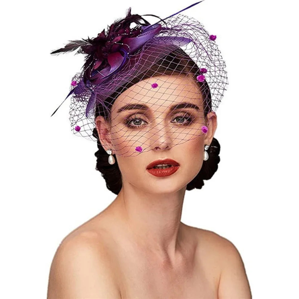 Bride Headwear hat Veil Wedding Hair Accessories Flowers Feather Mesh Veil Face Cover Multi Colors Korea Japan Black White