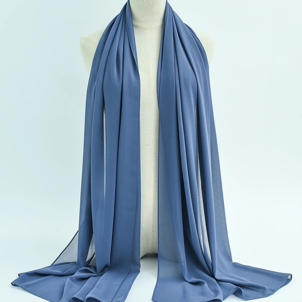 Fashion Pearl Chiffon Hijab Shawls Of Muslim Women Solid Color Head Wraps Scarf For Ladies