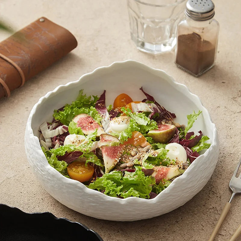 1Pc Irregular Ceramic Deep Plate Salad Plate Frosted Cold Dish Plate Fruit Salad Bowl Creative Western Dinner Plate Dessert Plate Suitable for Daily Meal, Light Salad Plate, Steak Plate, Pasta Plate