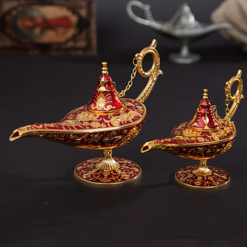 ERMAKOVA Classic Rare Hollow Legend Aladdin Magic Genie Lamps Incense Burners Retro Wishing Oil Lamp Home Decor Gift