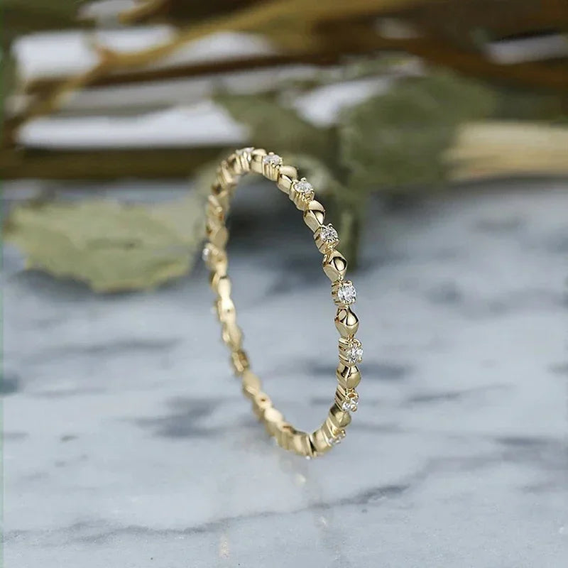 New Minimalist Women Ring with Shiny Round Cubic Zirconia Thin Finger Accessories Versatile Daily Wear  Statement Jewelry