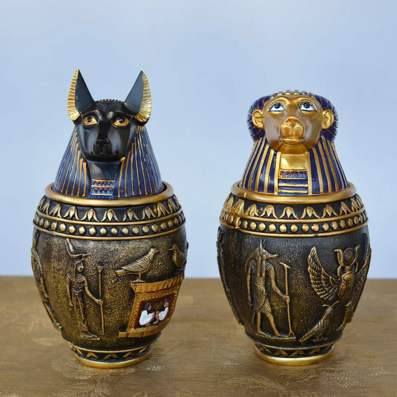 Memorial Funeral Supplies Egyptian Pet Urn Canopic Cat Dog Cremation Urn for Ashes Pet Coffin Box Home Decoration Figurines
