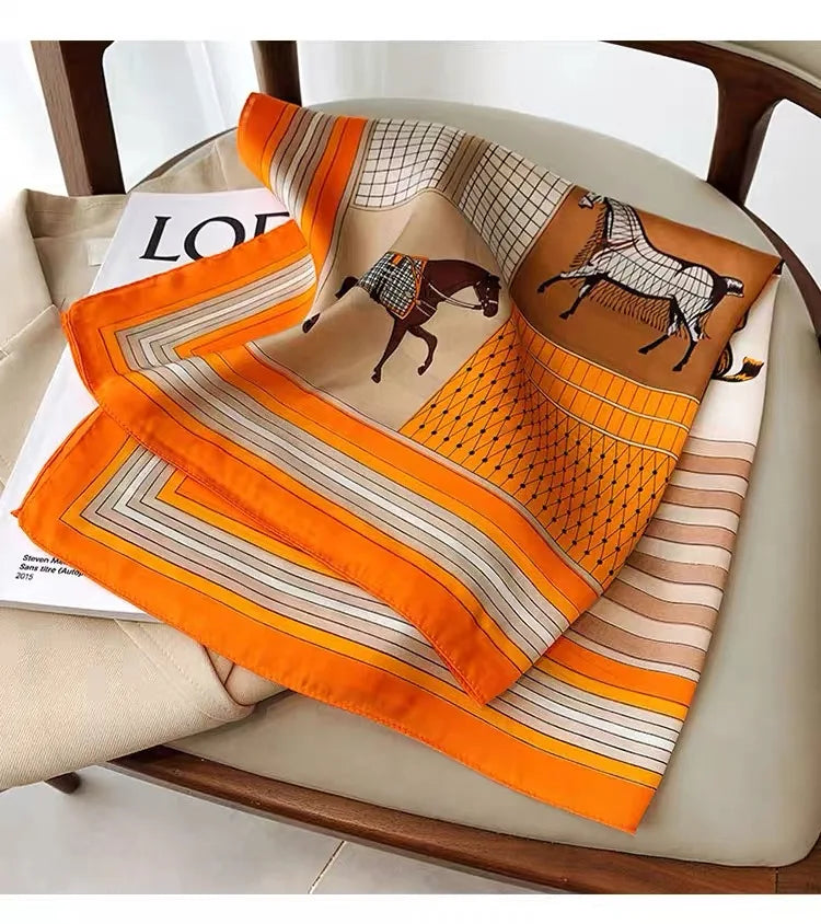 Head Scarf Women Luxury Brand Square 70*70cm Silk Foulard Satin Bandana Cheveux Soft Neckerchief Hijab Hair Scarves For Ladies