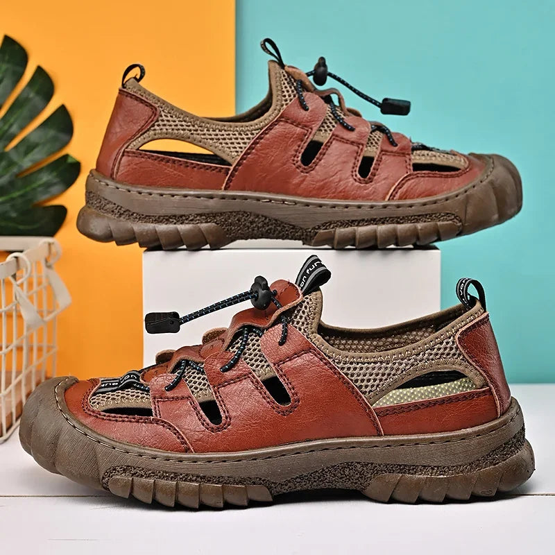 2025 Summer Men Sandals Genuine Leather Mens Casual Shoes Outdoor Men Leather Sandals for Men Beach Shoes Roman mens Shoes