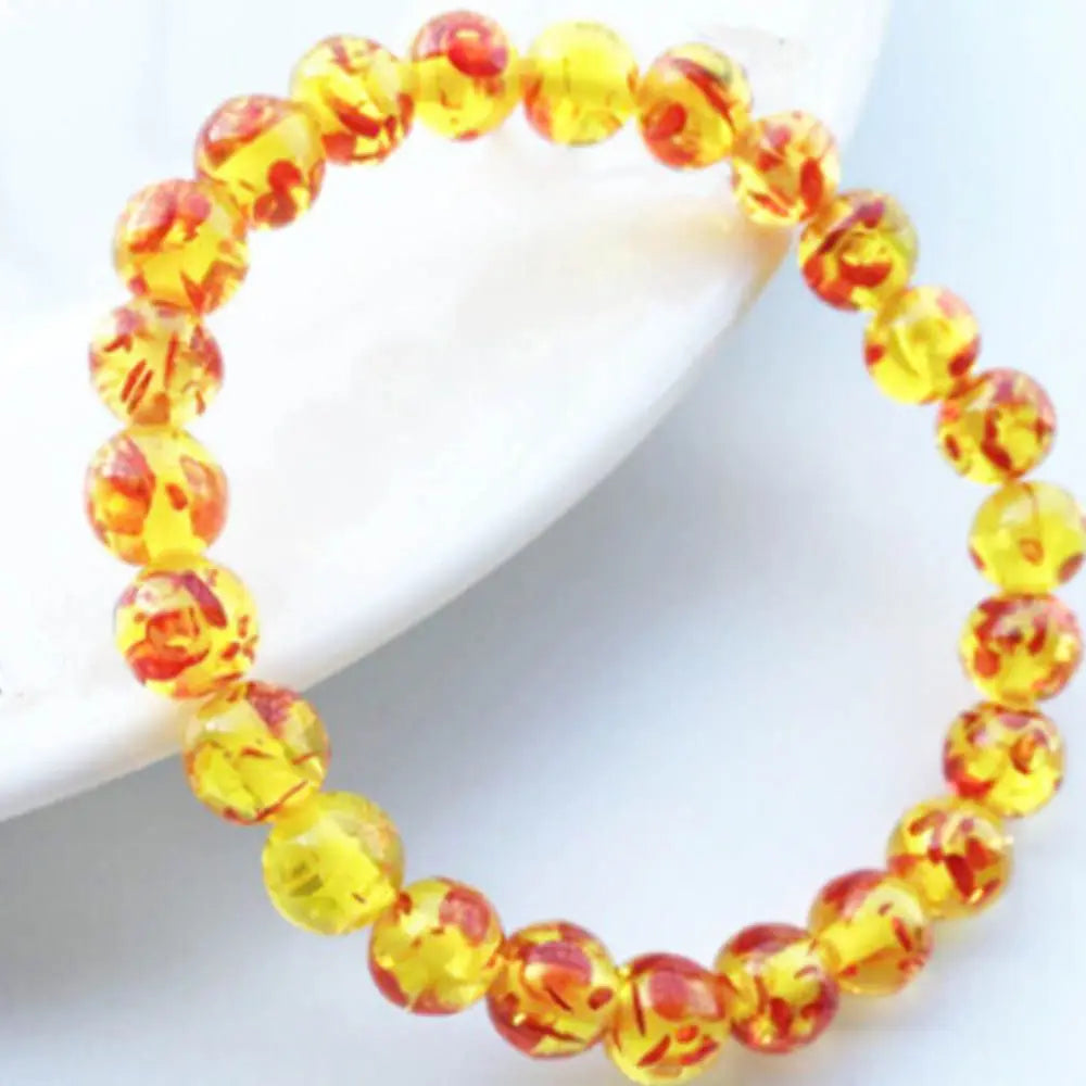 Gift Women Fashion Resin Bangle Natural 10MM Amber Round Elastic Bracelet Bead