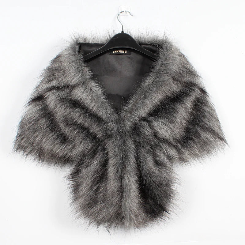 Women Bridal Shawl Wedding Cape Warm Plush Elegant Winter Faux Fur Long Shawl Stole Wrap Shrug Scarf For Evening Party Decor