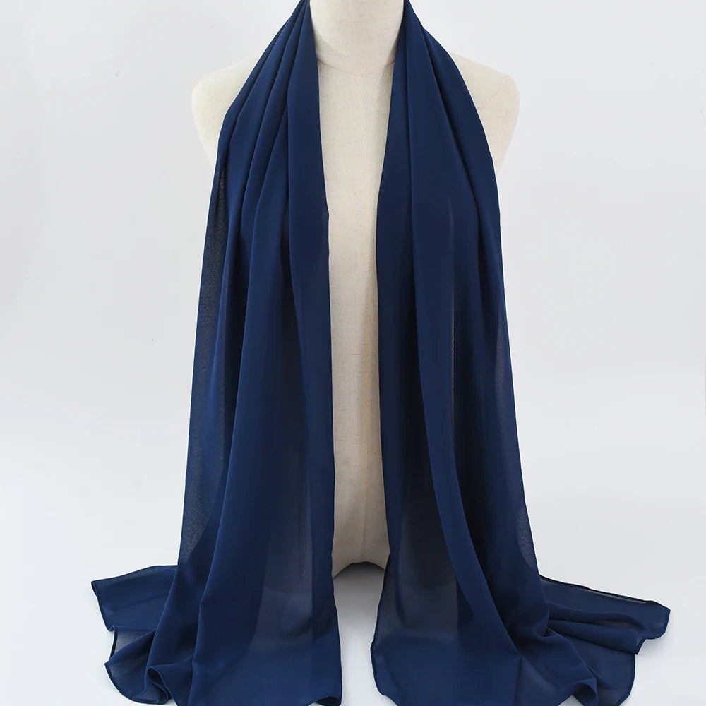 Fashion Pearl Chiffon Hijab Shawls Of Muslim Women Solid Color Head Wraps Scarf For Ladies