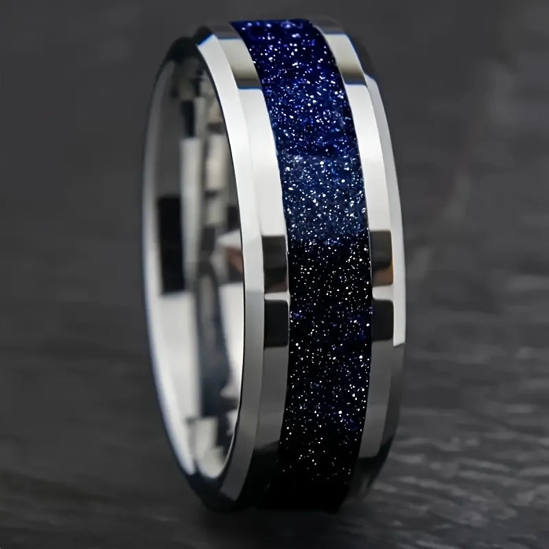 Tungsten Carbide Ring Wedding Engagement Steel Color Inlaid Lapis Lazuli Tungsten Steel Men's Ring