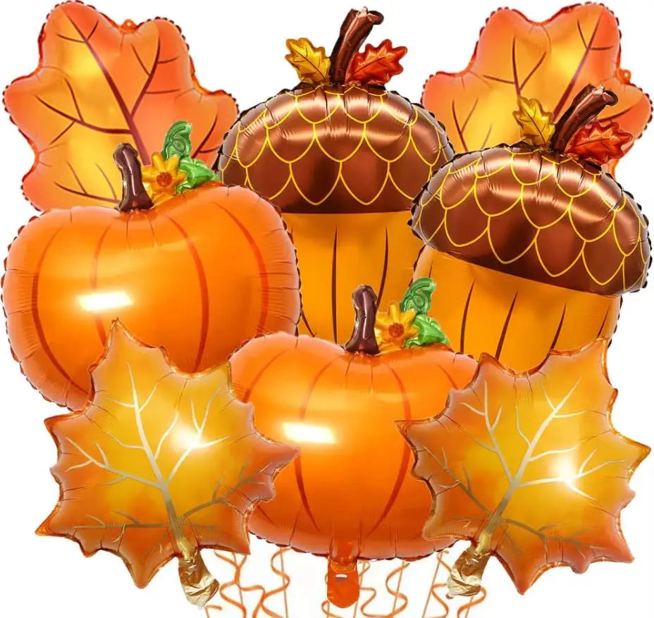 1set Happy Fall Balloons Pumpkin Big Maple Leaves Acorn Balloons Fall Mylar Foil Balloons ThanksGiving Home Festival Decorations