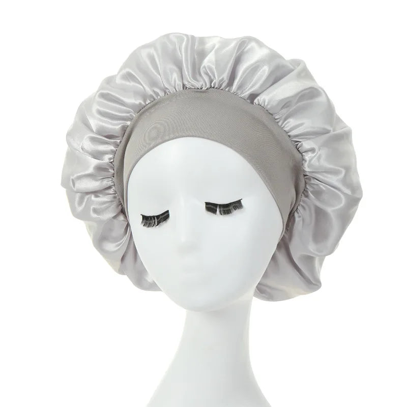 Women Night Sleep Hair Caps Silky Bonnet Satin Double Layer Adjust Head Cover Hat Shower Cap for Curly Hair Styling Accessories