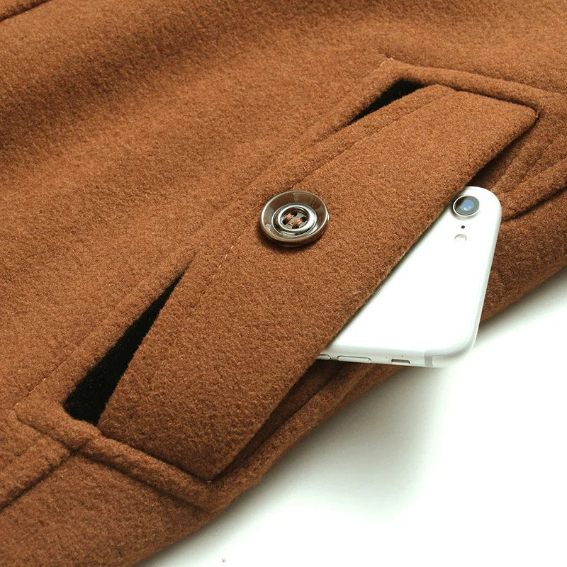 BROWON 2025 Mens Winter Woolen Coats men Long Sleeve Turn Down Collar Faux Two-piece Work Business Wool Jacket Overocat for Man