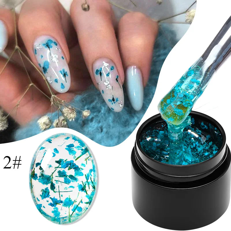 MEET ACROSS 5ML Blue Dried Flower Gel Nail Polish Natural Flower Fairy Nail Art Soak Off UV LED Painting Gel Varnish For Nails