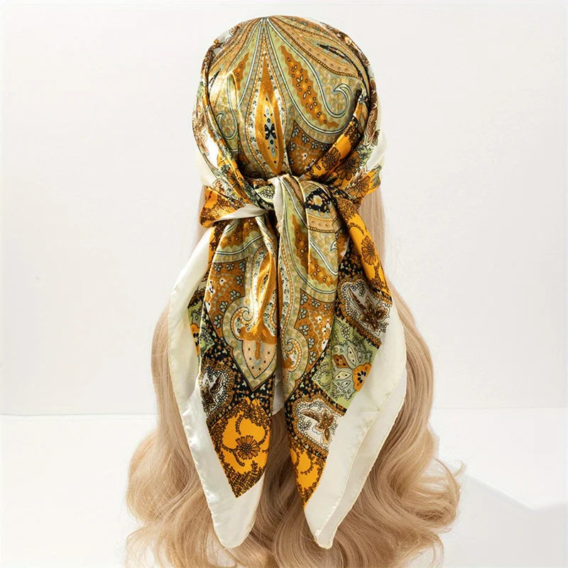 Silk Shawl Satin Square Scarf For Women Paisley Neckerchief Female New Headband Hair Bands Print Foulard Hijab Wraps Bandana