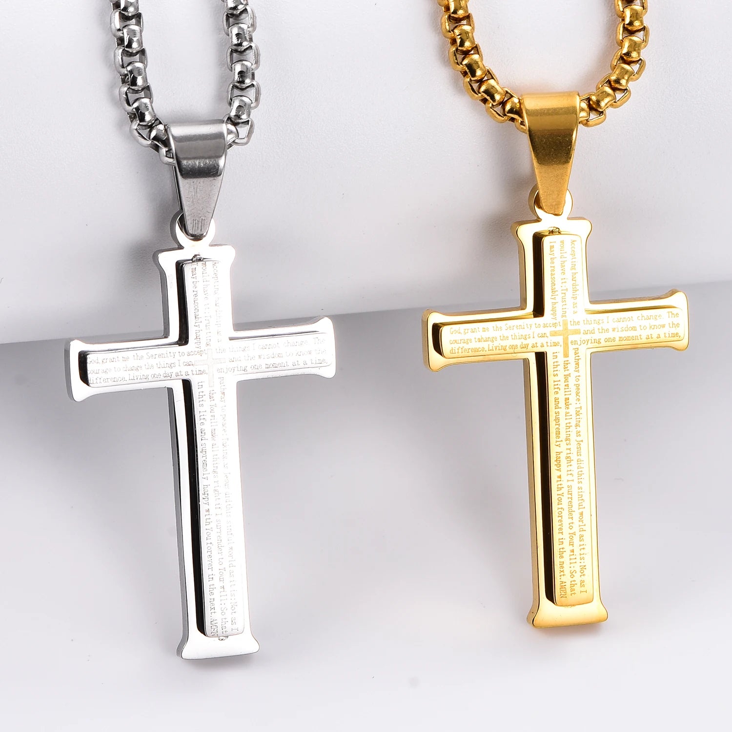 Simple Stainless Steel Bible Letter Cross Pendant for Men Women Catholic Prayer Jewelry Gifts
