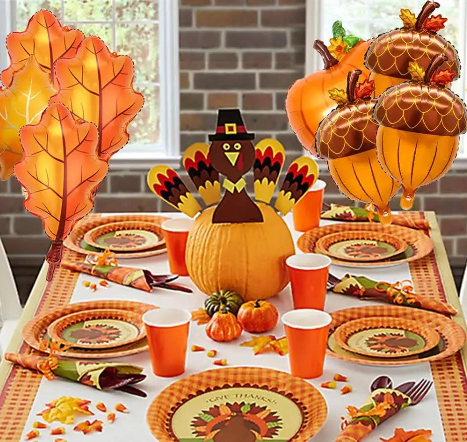 1set Happy Fall Balloons Pumpkin Big Maple Leaves Acorn Balloons Fall Mylar Foil Balloons ThanksGiving Home Festival Decorations