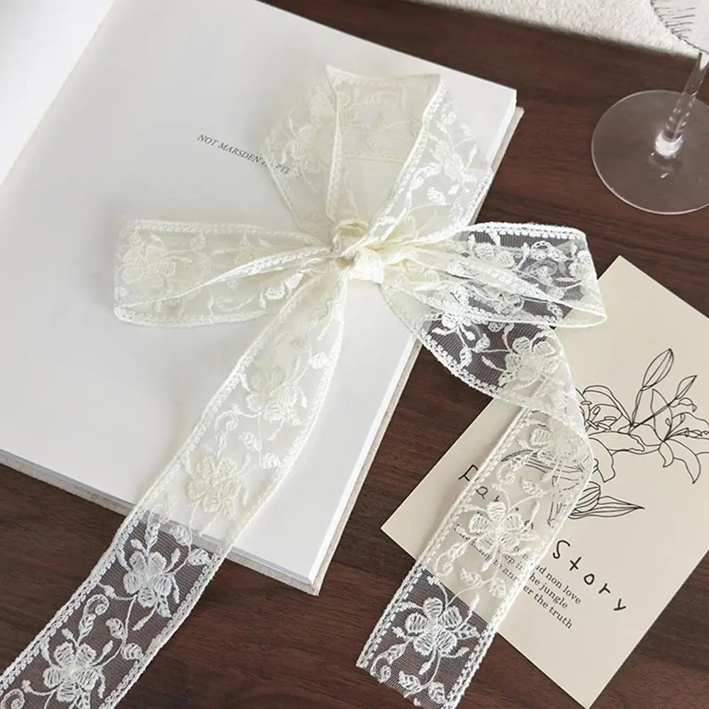 Sweet Flower Retro Lace Neck Strap Transparent Dressing Decoration Hair Band Korean Style Neckerchief Long Ribbon Head Scarf