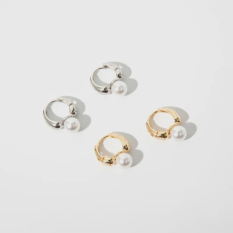 2022 New Cute Pearl Studs Small Hoop Earrings for Women Gold Color Eardrop Minimalist Tiny Huggies Hoops