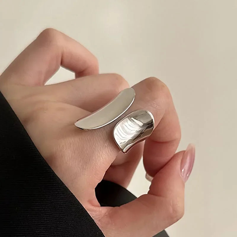 Minimalist Silver Color Cuff Rings for Women Couples New Fashion Creative Smooth Pattern Geometric Party Wedding Jewelry Gifts