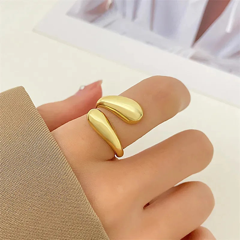 Stainless Steel Minimalist Rings For Women Trend Gold Color Smooth Double Ball Beads Open Rings Aesthetic Jewelry Couple Gifts