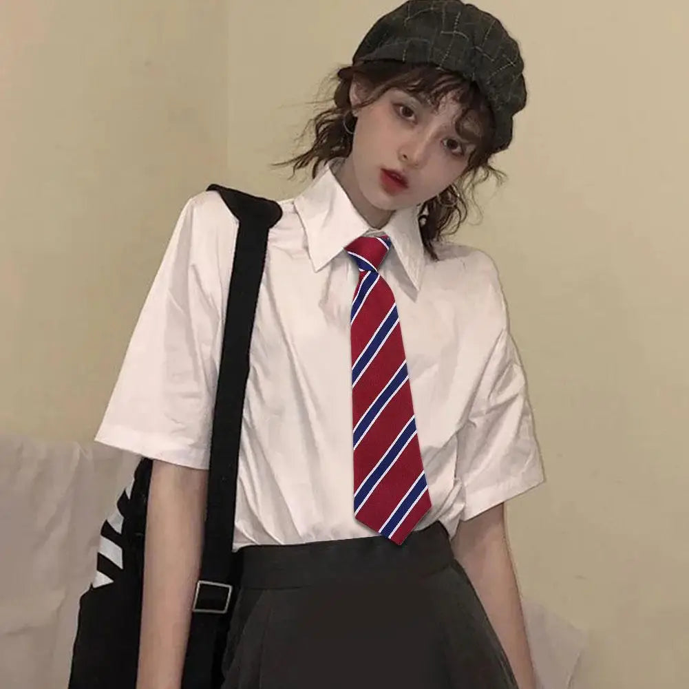 Women Men Stripe Tie Retro Jacquard Neck Tie Slim Necktie JK Korean College Style Simple All-match Trendy Accessories Daily Wear