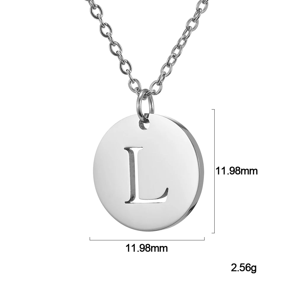 Kkjoy Fashion Stainless Steel Gold Color Minimalist Metal Round A-Z 26 Initials Necklace for Women Jewelry Gift Wholesale New in