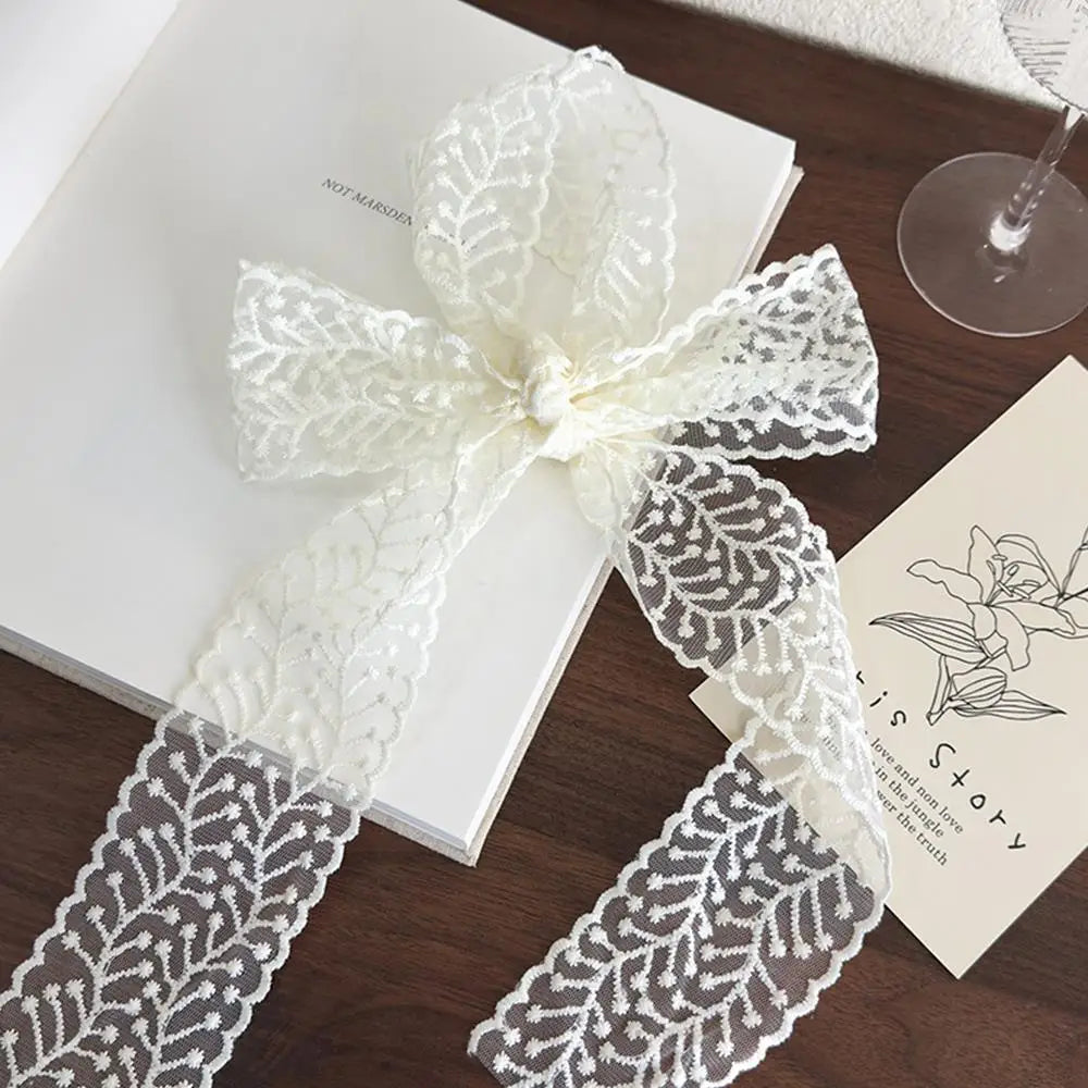 Sweet Flower Retro Lace Neck Strap Transparent Dressing Decoration Hair Band Korean Style Neckerchief Long Ribbon Head Scarf