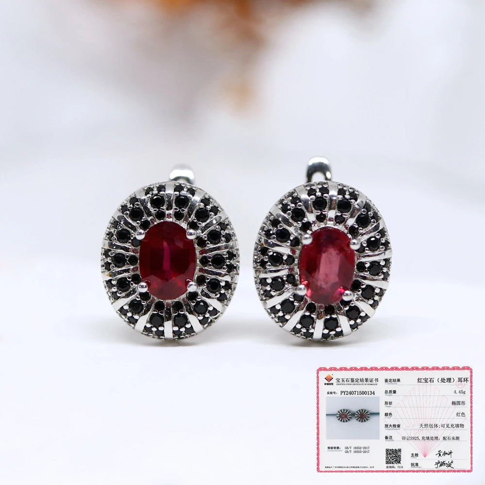 Natural Filled Ruby Earrings 925 Sterling Silver Light Luxury Design for Women Anniversary Banquet Birthday Gifts
