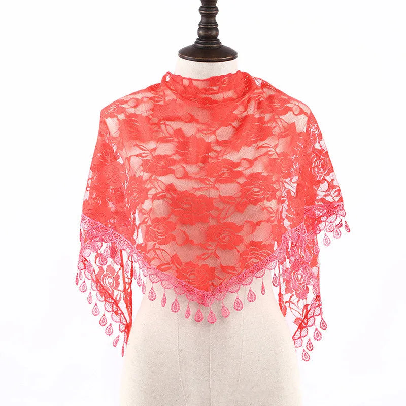 Fashion Church Shawl Lace Veil Scarf Bandana Church Prayer Wedding Mantilla Chapel White Embroidered Hijab Women Scarves