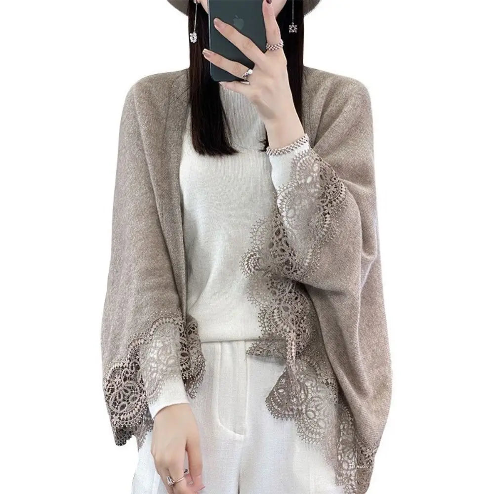 Fashion Women Wool Knitted Shawl Spring Autumn Breathable Lace Edge Scarf Skin Friendly Luxury Brand Design Cloak Shawl