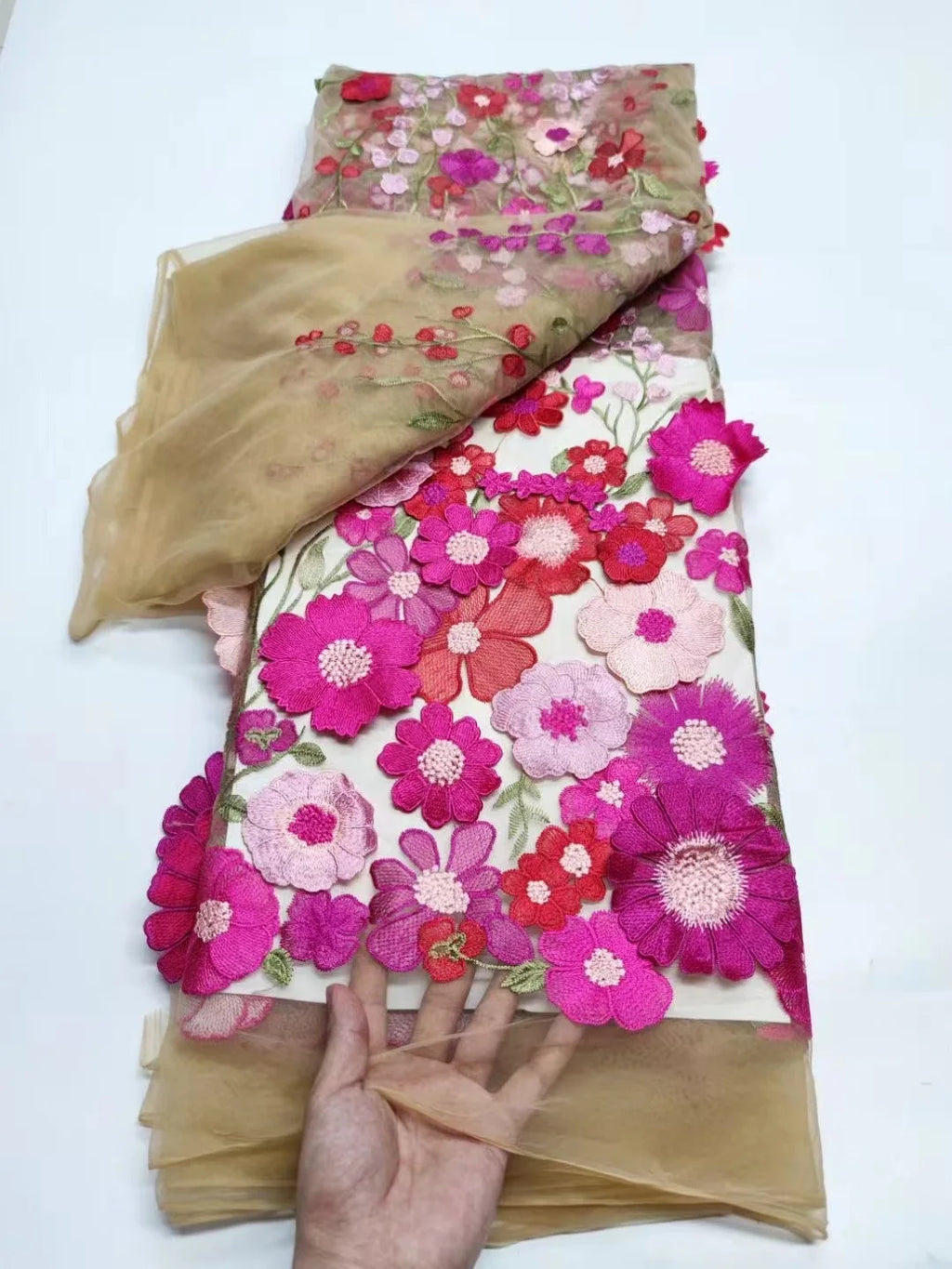Unilateral embroidered cloth 3D applique embroidered fabric high-end women's dresses wedding dress material
