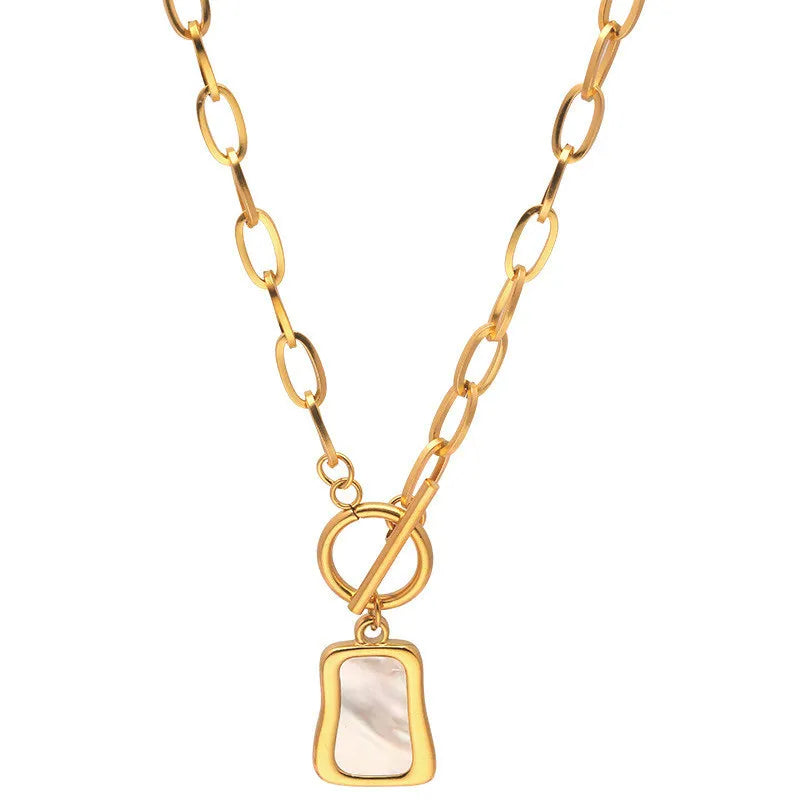 Square Natural Shell Pendant Necklace For Women Gold Color Stainless Steel O Chain Women Neck Choker Fashion Jewelry