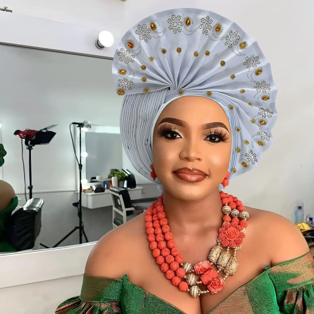 Gele Headtie Already Made African Head Wraps for Women Turban Femme Gelee Nigerian Aso Oke Bonnet Femme Diamonds Headtie 2025