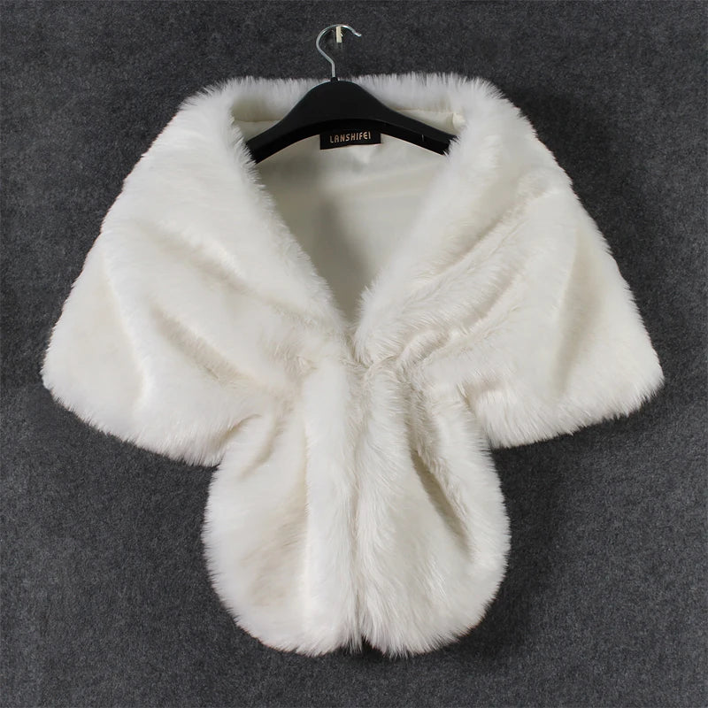 Women Bridal Shawl Wedding Cape Warm Plush Elegant Winter Faux Fur Long Shawl Stole Wrap Shrug Scarf For Evening Party Decor