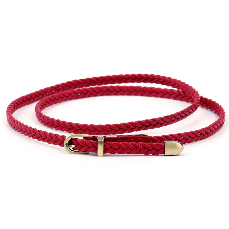 Woven Thin Belt Women's Fashion Casual Versatile Coat Girdle Gothic Retro Red Pin Pu Buckle Waistband