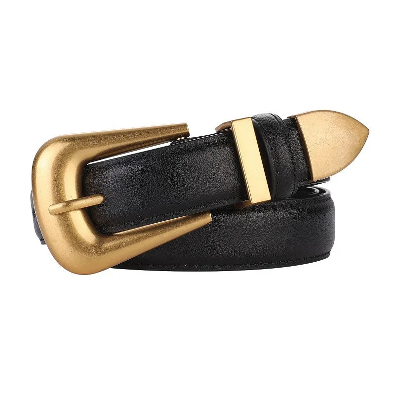 Genuine Leather Belt for Women Burgundy Leather Fashion Belts with Gold Metal Buckle Casual Luxury for Jeans Dresses