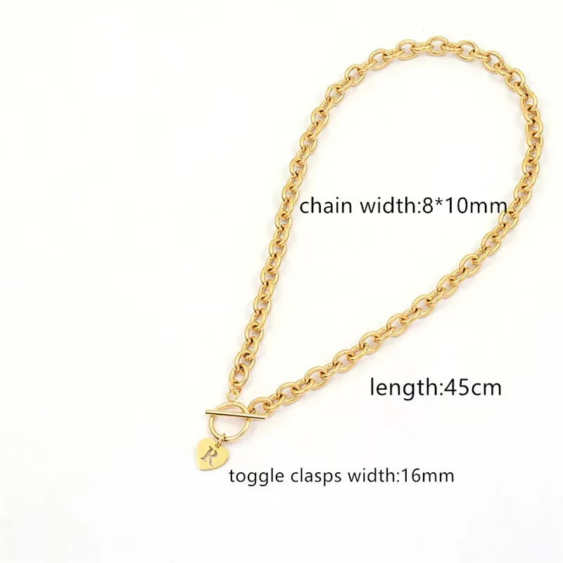 Simple fashion niche initials necklace women toggle clasp stainless steel chain necklace women suitable for daily work wear