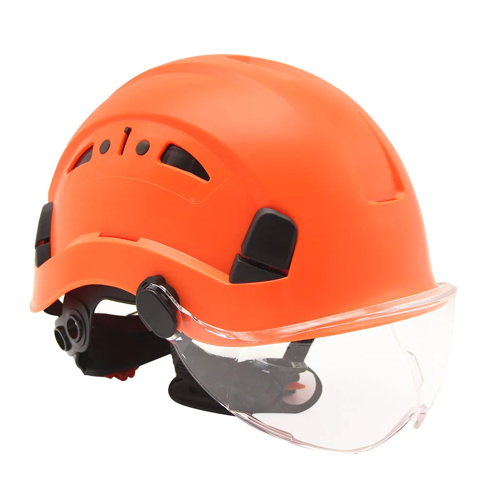 CE Safety Hard Hat with Visor Adjustable Vents Work Cap Head Protective Safety Helmet with Goggles Outdoor Riding Climing Rescue