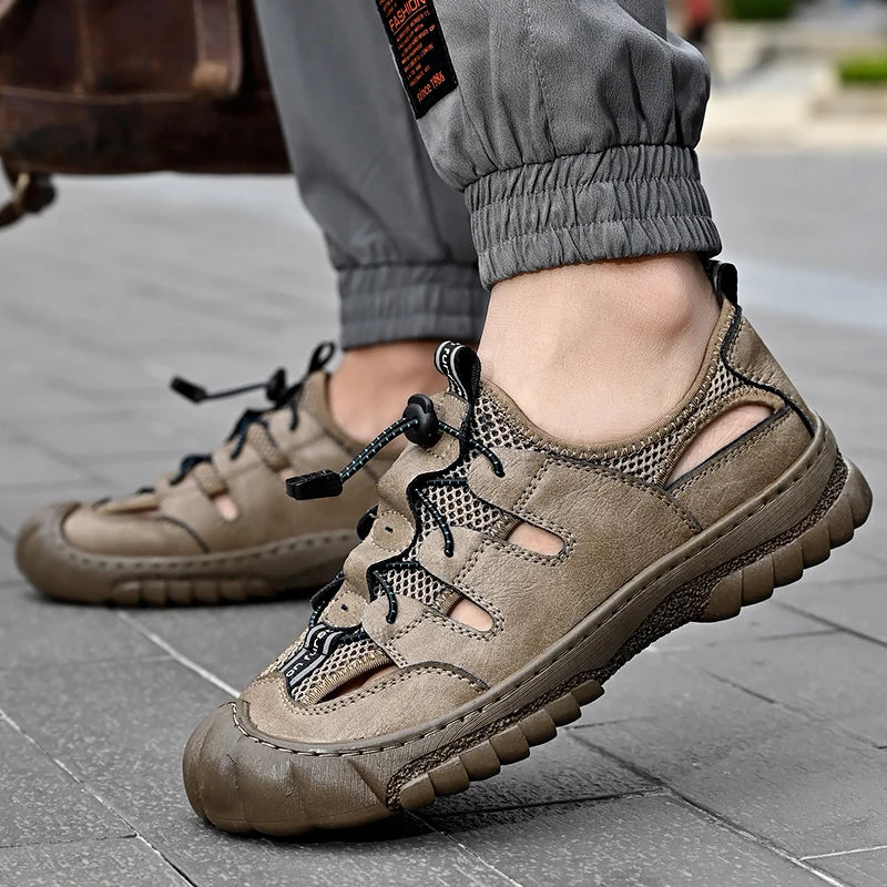 Summer Men Sandals Genuine Leather Mens Casual Shoes Outdoor Men Leather Sandals for Men Beach Shoes Roman mens Shoes