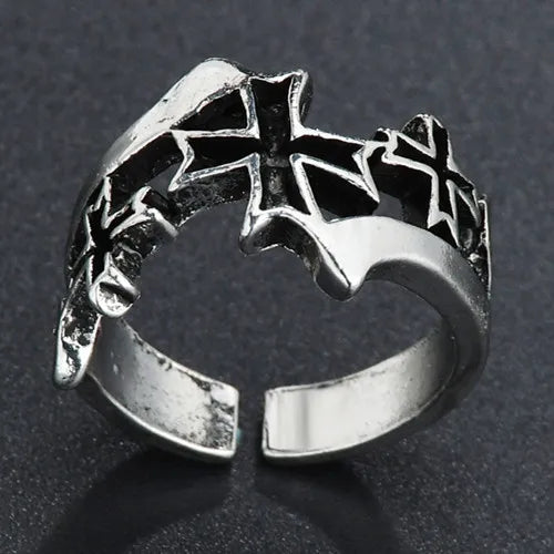 Simple Big Cross Rings for Men Boy Crucifix Black Color Ring Religious Male Jewelry Gift for Christian Catholicism