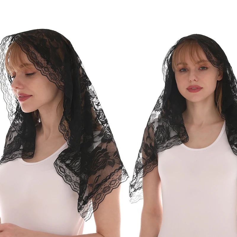 Lace Shawl Mantilla Catholic Veil Lightweight Tassel Scarf Floral Embroidery
