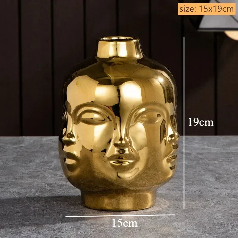 Ceramic Candlestick Art Vase Sculpture Crafts Human Face Flower Pot Handmade Garden Storage Flower Arrangement Home Decors