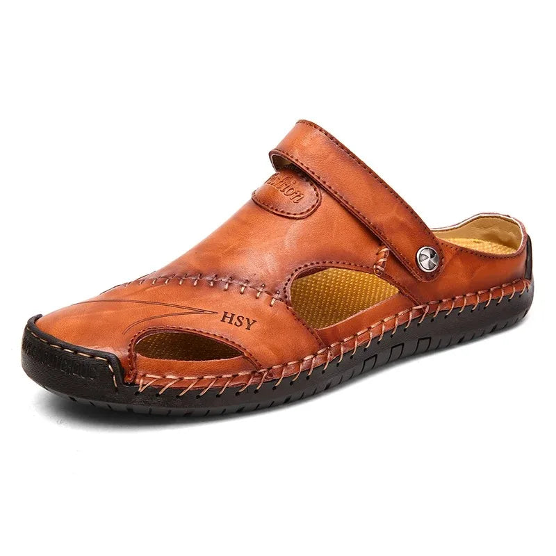 Summer Sandals Men Leather Classic Roman Sandals 2025 Slipper Outdoor Sneaker Beach Rubber Flip Flops Men Water Trekking Sandals