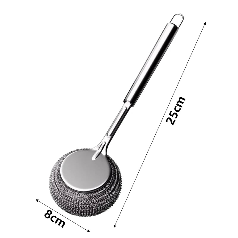 Stainless Steel Pot Brush Kitchen Special Pot Washing Steel Wool Ball Brush Long Handle Dish Cleaning Brush Pot Brush Magic Tool
