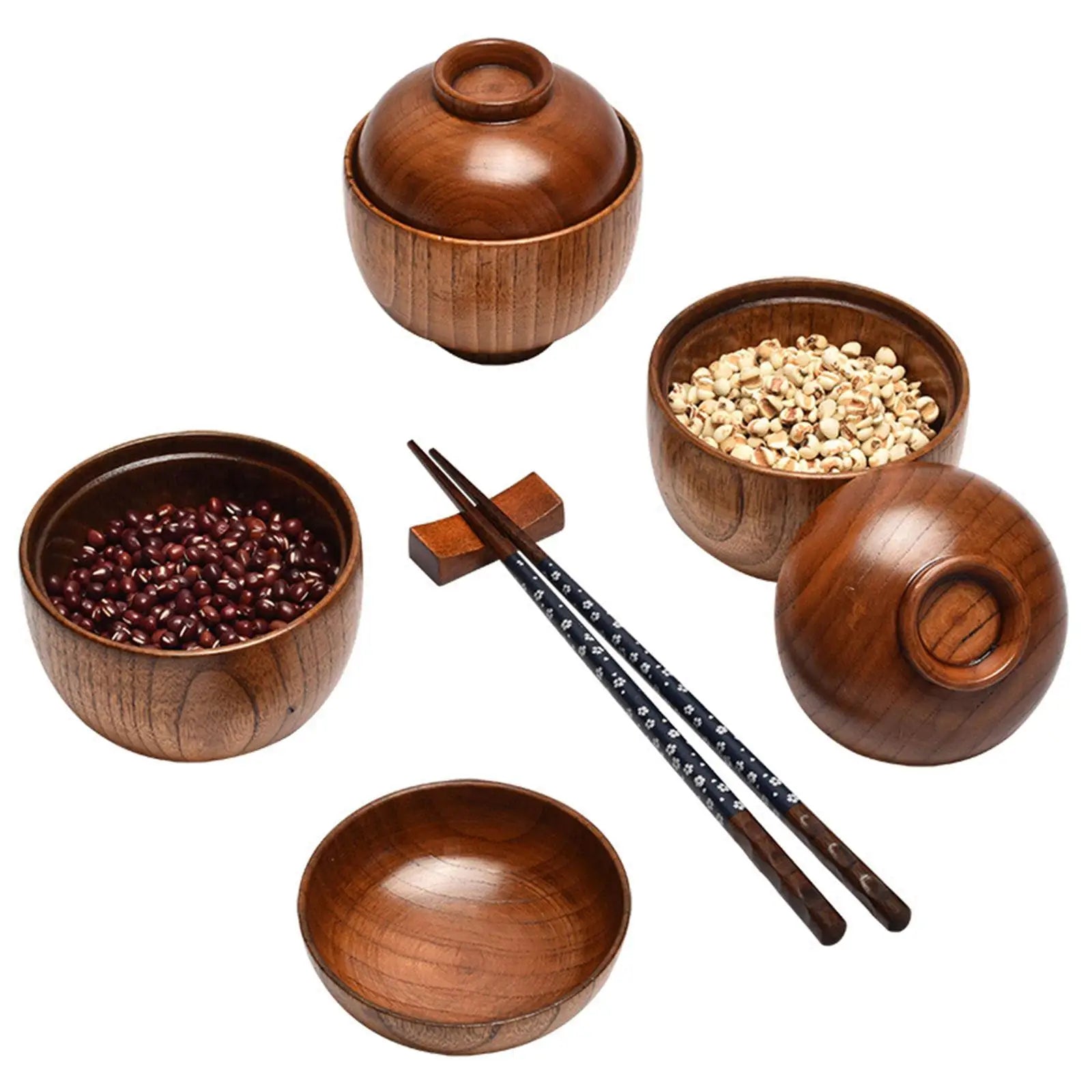 Wooden Bowl with Lid Baby Children Household Food Storage Serving Bowls Kitchen Salad Fruits Food Bowl Small Wooden Bowls