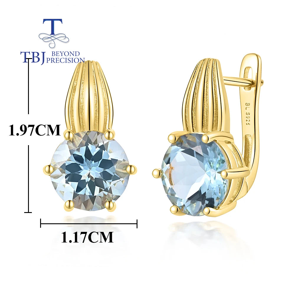 Vintage design natural sky blue Topaz earrings for women 925 sterling silver fashion jewelry daily wear