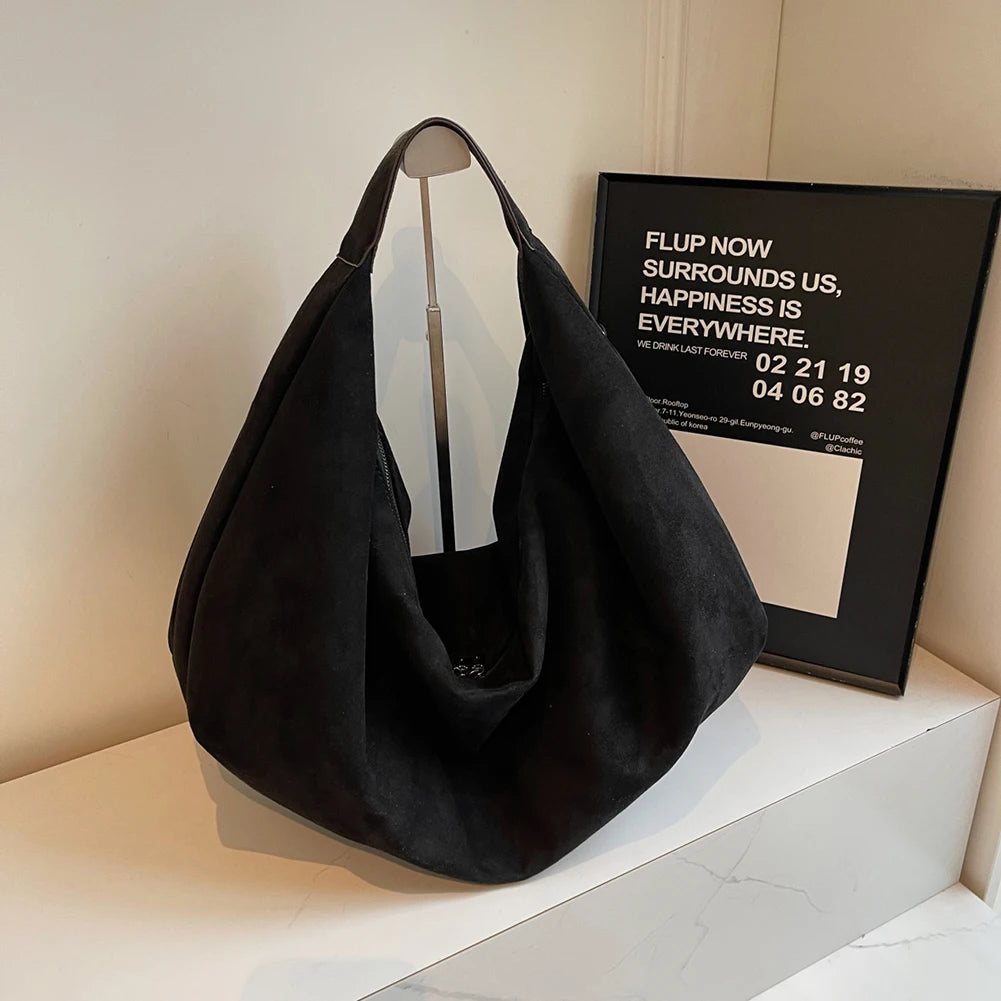 Women Suede Shoulder Bag Slouchy Tote Bag Large Capacity Underarm Bag Handbag for Work Travel