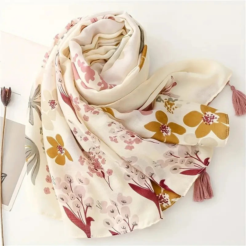 Luxury Floral Shawl Multi Functional Hijab Turban Oversized Fashion Breathable Bohemian Foulard Windproof Sun Protection Shawl