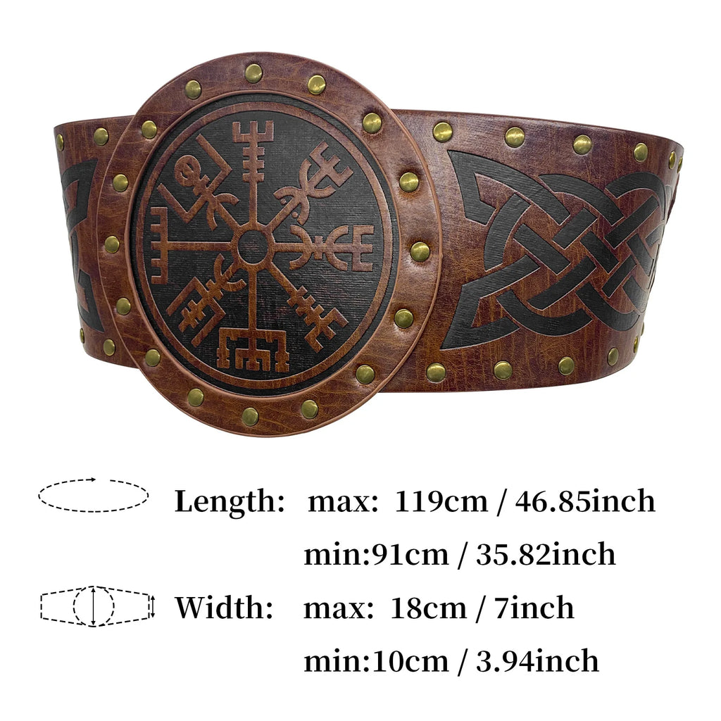 Viking style Wide embossed PU leather belt with Medieval Nordic Renaissance Knight Armor Waist Belt Accessory Halloween Party