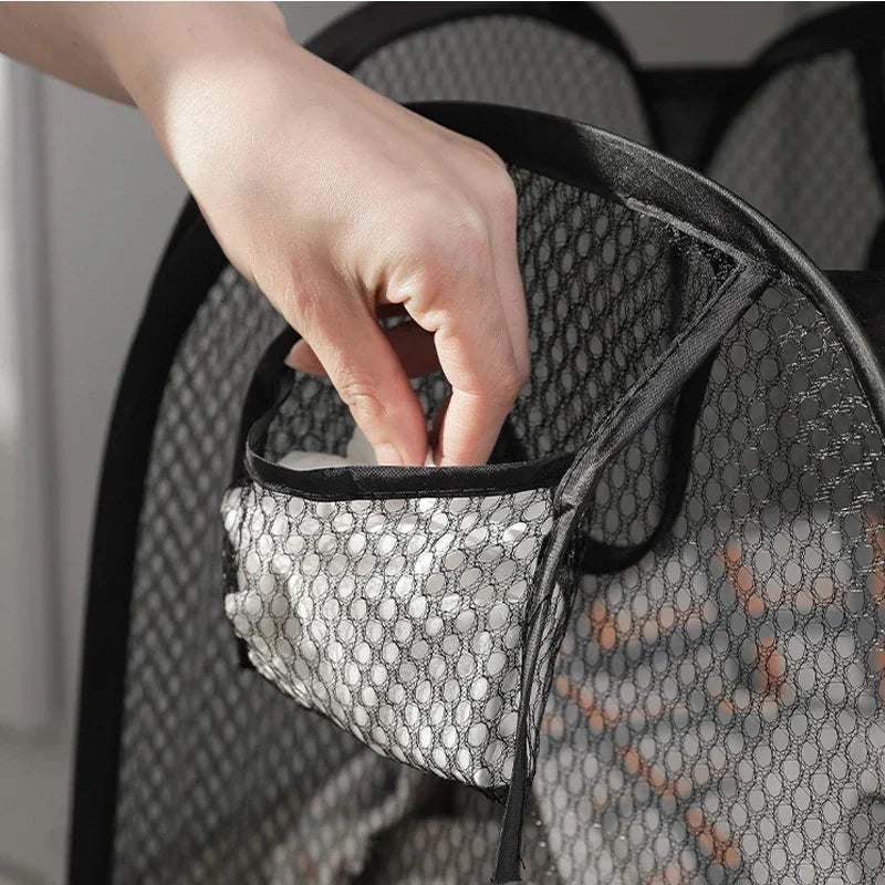 Portable Mesh Pop Up Laundry Hamper Wide Opening Breathable Collapsible Space-Saving Laundry Basket Dorm Travel Bathroom Items
