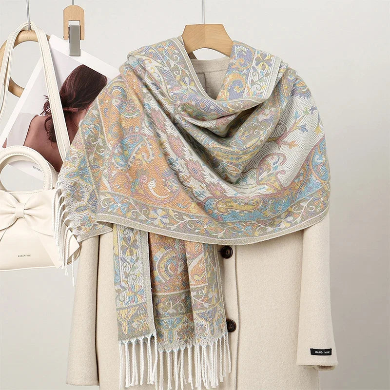 New Shawl Warm Winter Scarf Hijab Women Print Paisley Cashmere Pashmina Thick Wrap Head Neck Foulard Luxury 2024 Blanket Echarpe